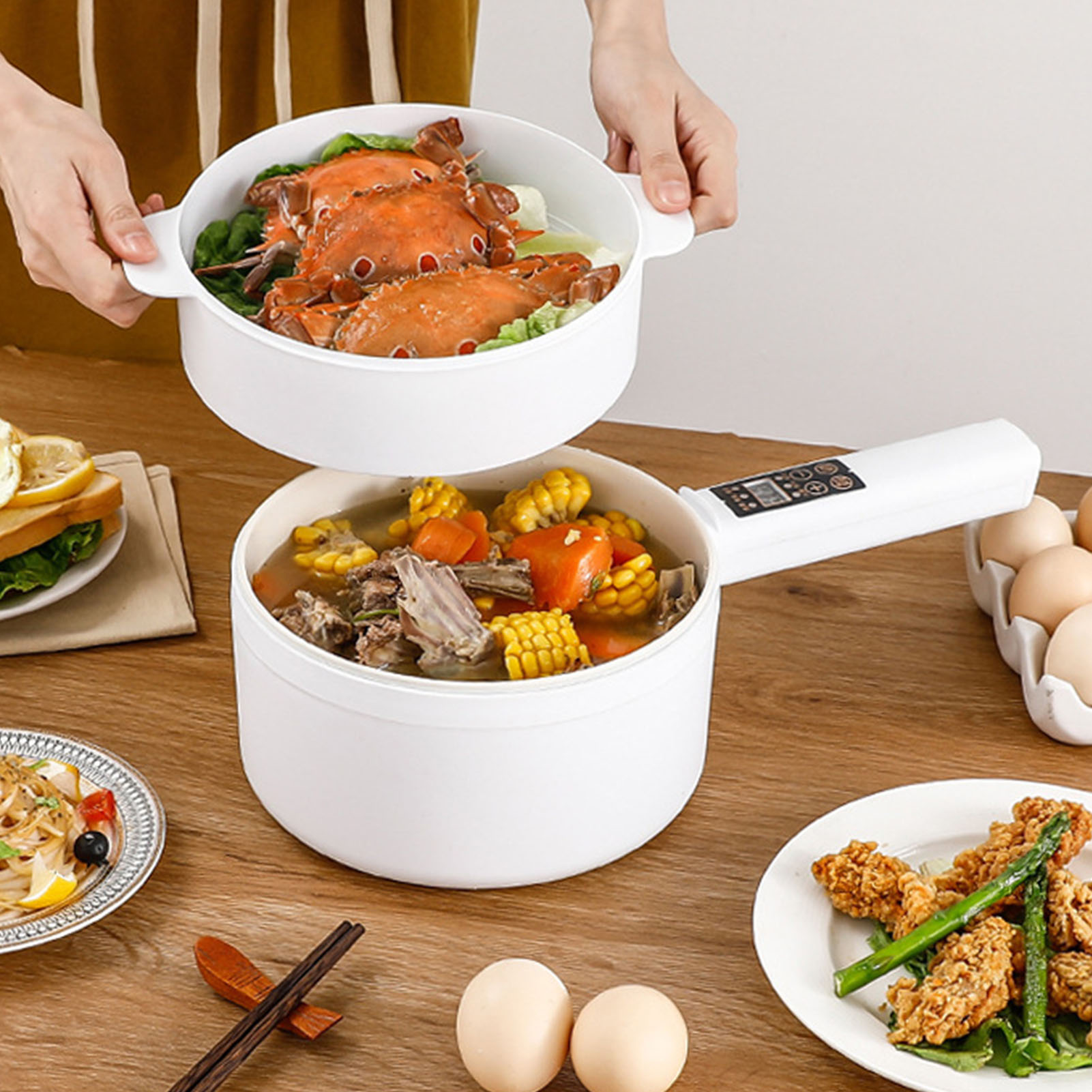 1.8L 多機能電気炊飯器ラーメンポット電気フライパン鍋電気炊飯器 6 機能メニューテフロン加工パン
