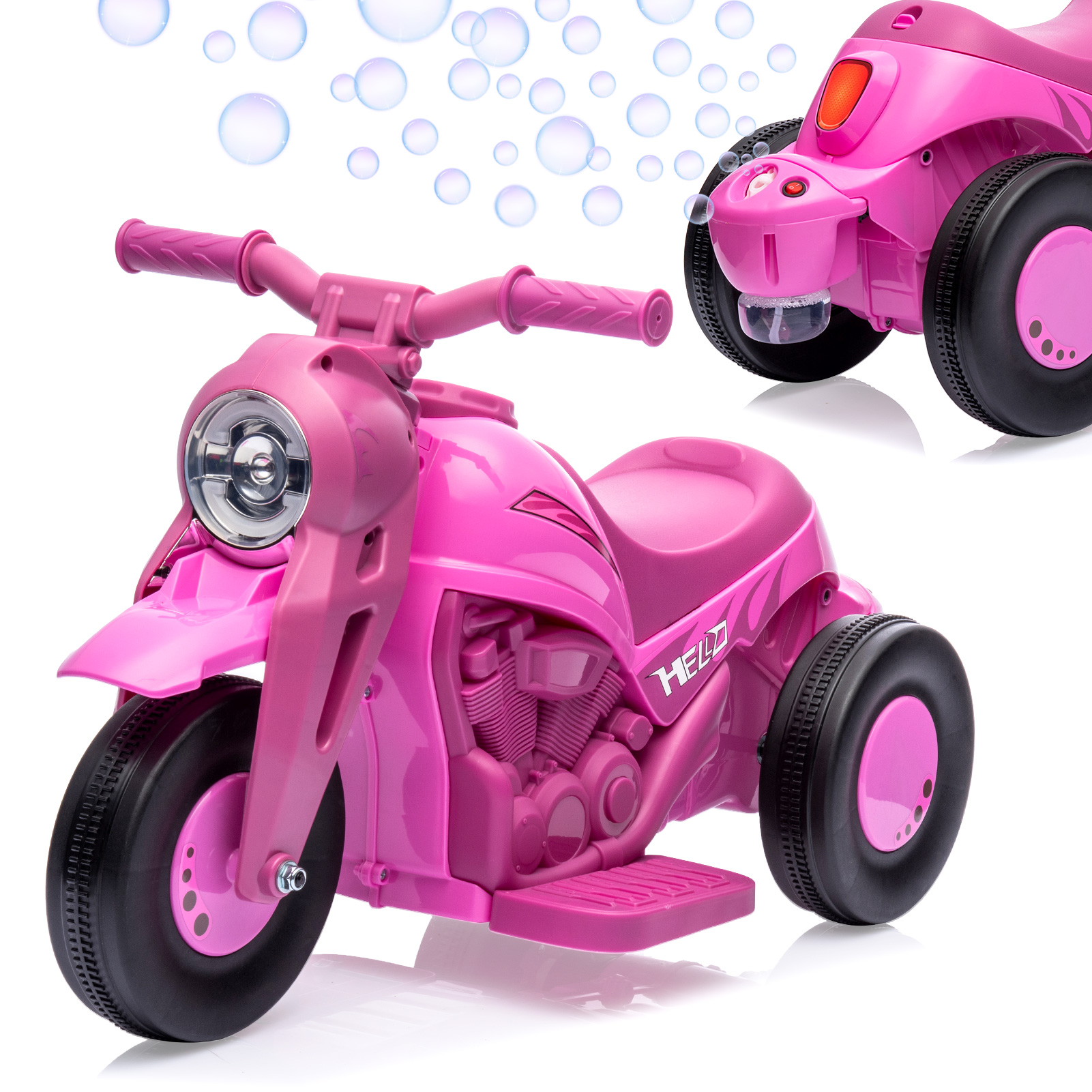 Kids Ride-On Bubble Car 6V Battery-Powered Electric Motorcycle with Led Headlights, Music, Motorbike Toy Gift for Toddlers 3+