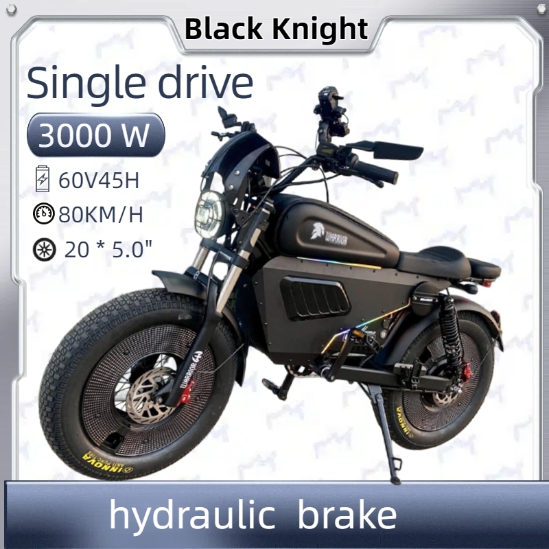 レトロブラックサムライナイト 3000 ワットモーター 60V45AH ロングクルーズリチウムバッテリー電動自転車 20 インチオフロードファットタイヤ電動バイク
