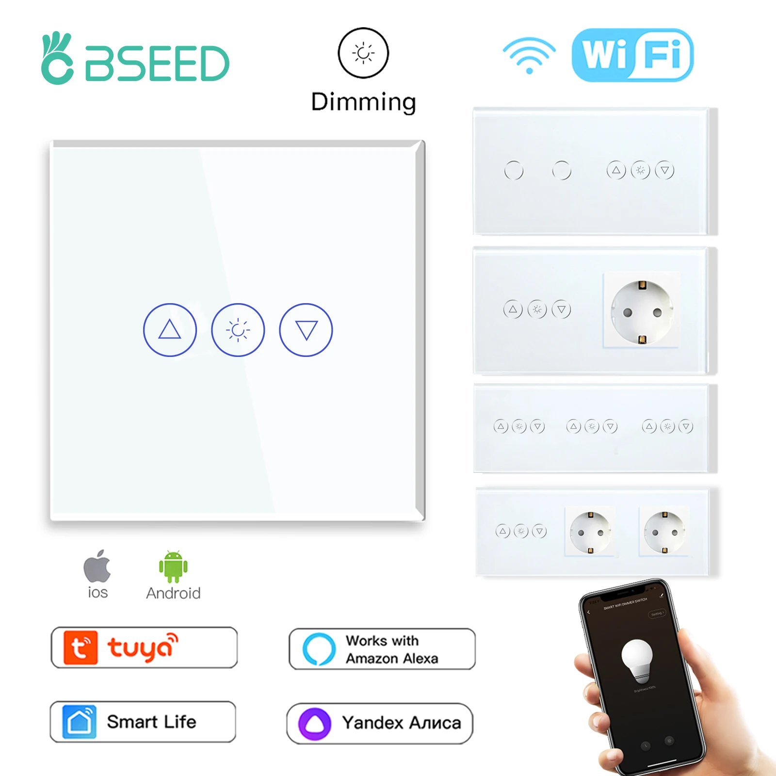 BSEED Wifi 調光スイッチ 1Gang スマートタッチスイッチアップダウン Tuya スマートライフ Alexa アプリ EU 壁ソケット Type-c USB ポート付き