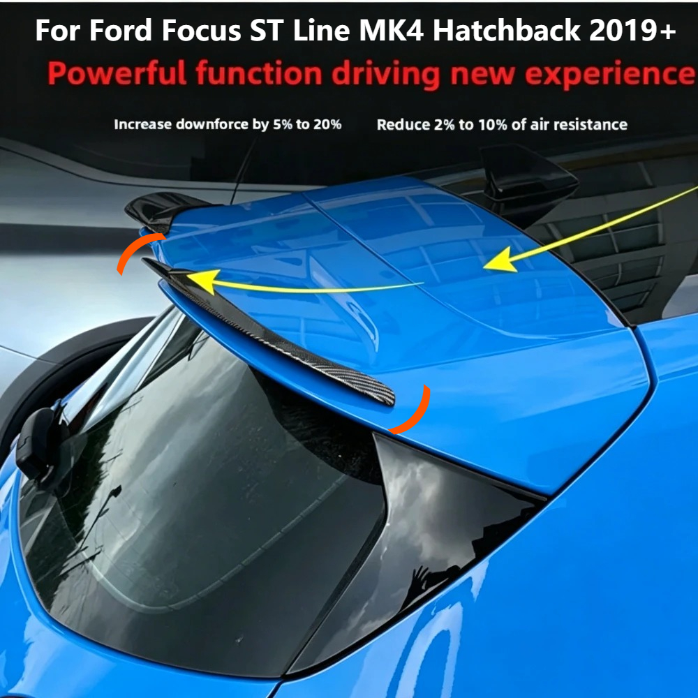 フォードフォーカス ST ライン MK4 ハッチバック 2019 リアトランクルーフスポイラーウイング ABS グロスブラックカーボン外観ドリルなし 3 メートルテープ車のスタイリング