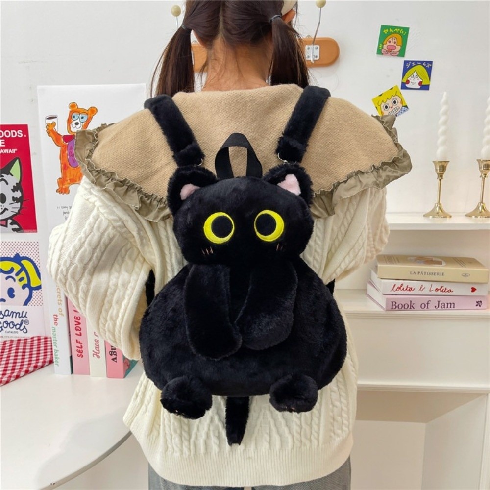 かわいいかわいいバックパック大容量ソフトふわふわハンドバッグ黒猫ぬいぐるみショルダーバッグ女の子のための女性