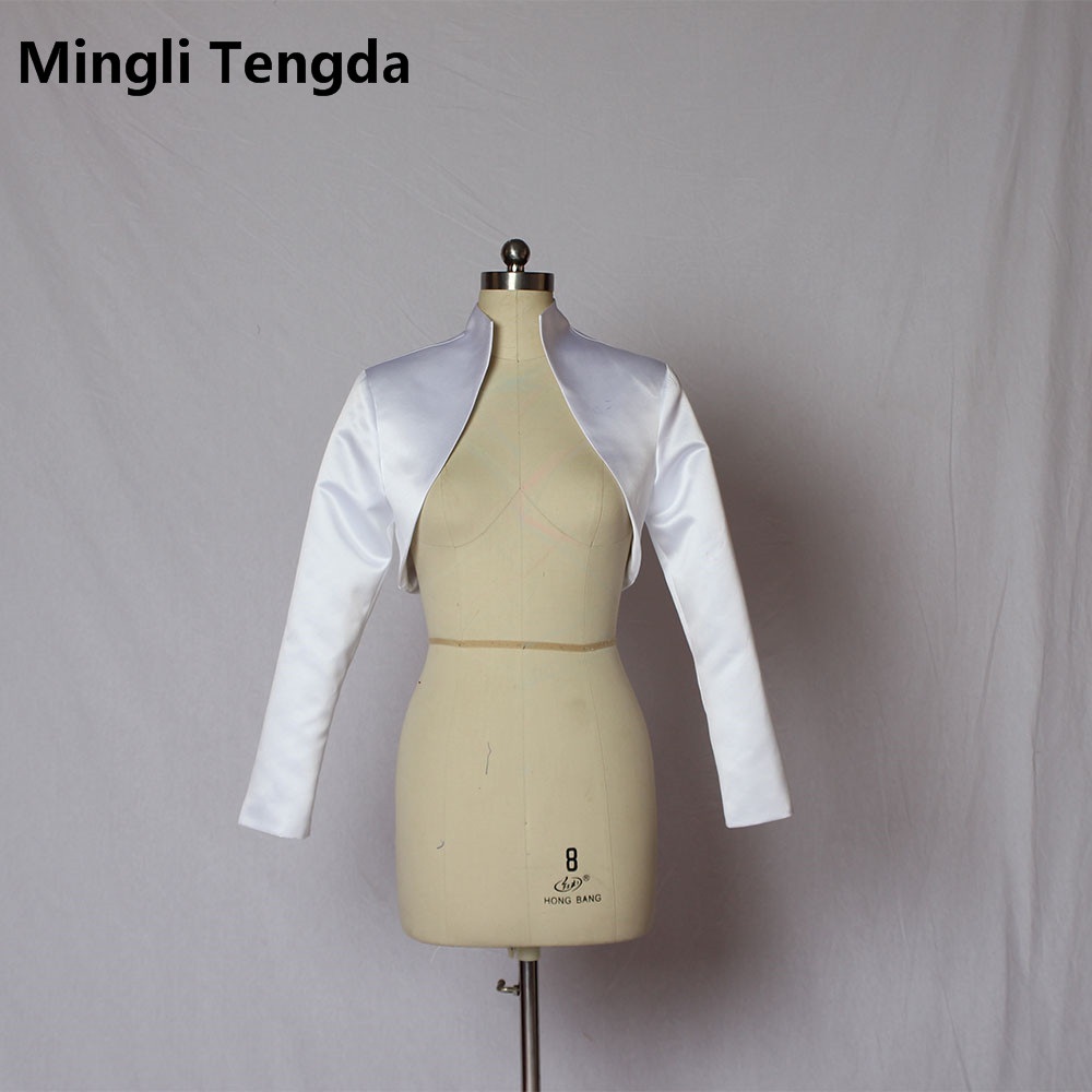 Mingli Tengda カスタムメイドブライダルサテンジャケットラップ結婚式のファッション襟すくめ長袖ボレロジャケット女性