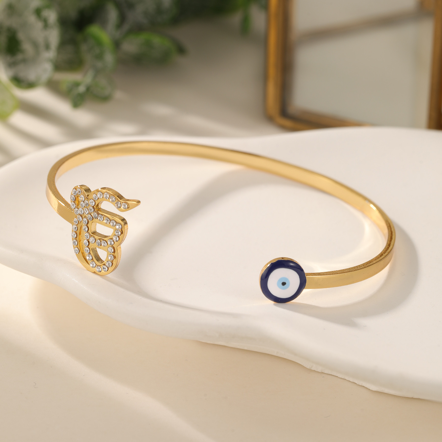 邪眼ブレスレット Ek Onkar Khanda ブレスレットカフ腕輪女性のためのカスタムダイヤモンドブレスレットオープンステンレス鋼ギフト彼女のための