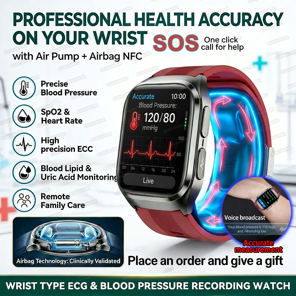 真の血圧スマートウォッチエアポンプエアバッグストラップ ECG PPG SpO2 心拍数睡眠モニター 1.43 インチ AMOLED ヘルススマートブレスレット
