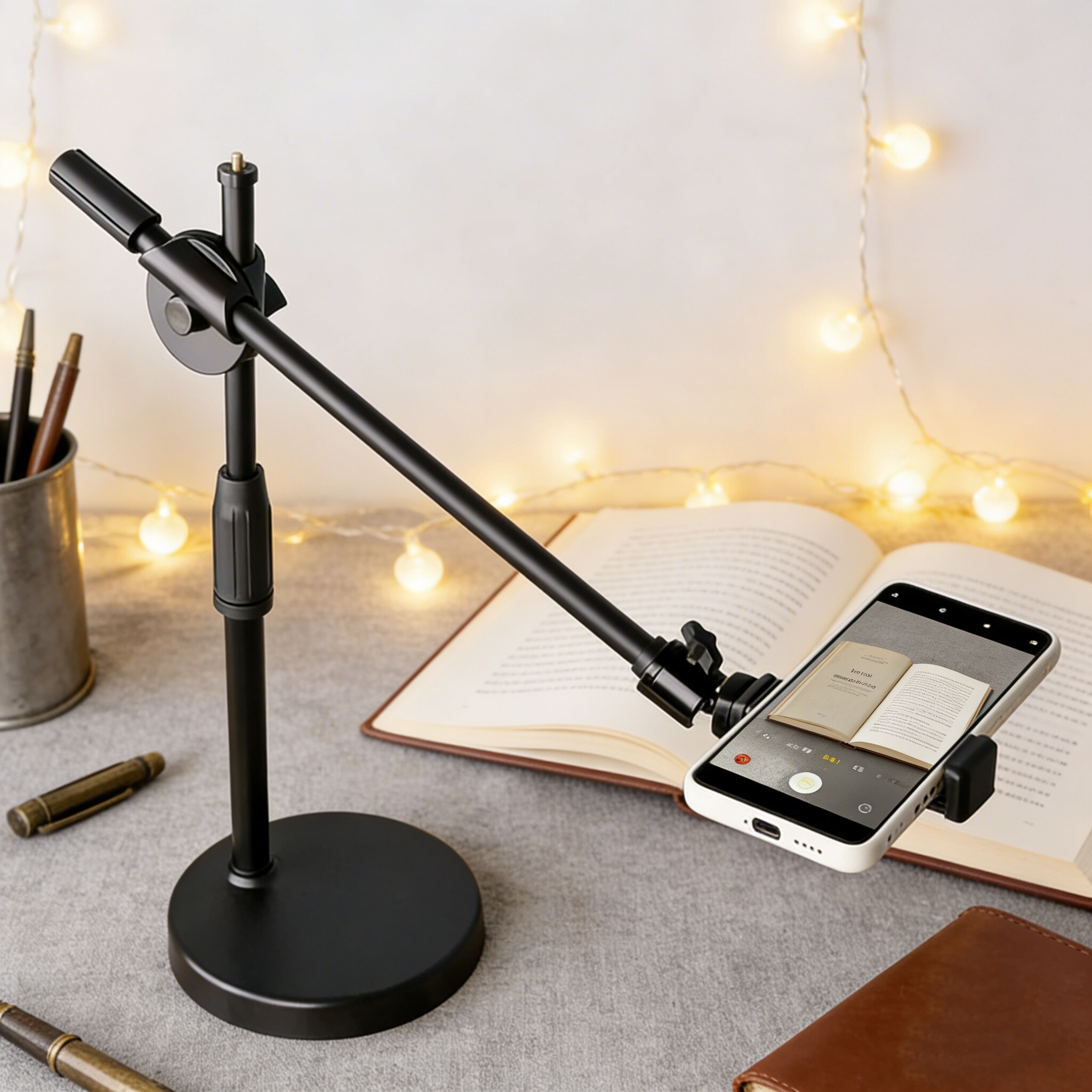 オーバーヘッド三脚テーブル卓上撮影スタンド三脚携帯電話ホルダーブームアーム付きスマートフォン写真撮影、Vlogging
