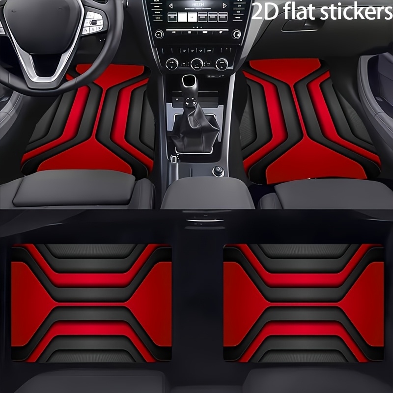 車のフットマット/2Dプレーン、4セット、幾何学的な抽象デザイン、印象的な赤と黒の配色、モダンでスタイリッシュな外観、適切なデザイン。