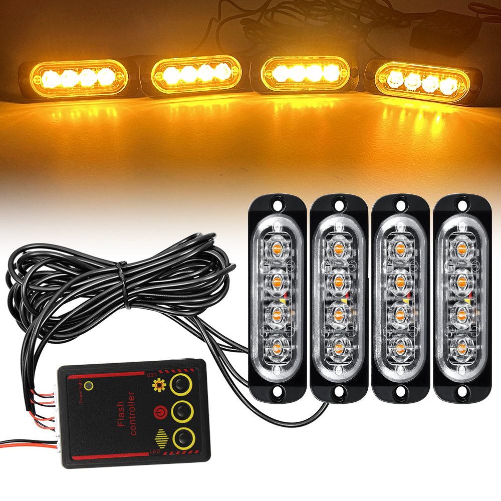 4LED 車の緊急灯自動警察ストロボライトアンバー LED 警告点滅信号ランプビーコン 12 V/24 V トレーラートラック用