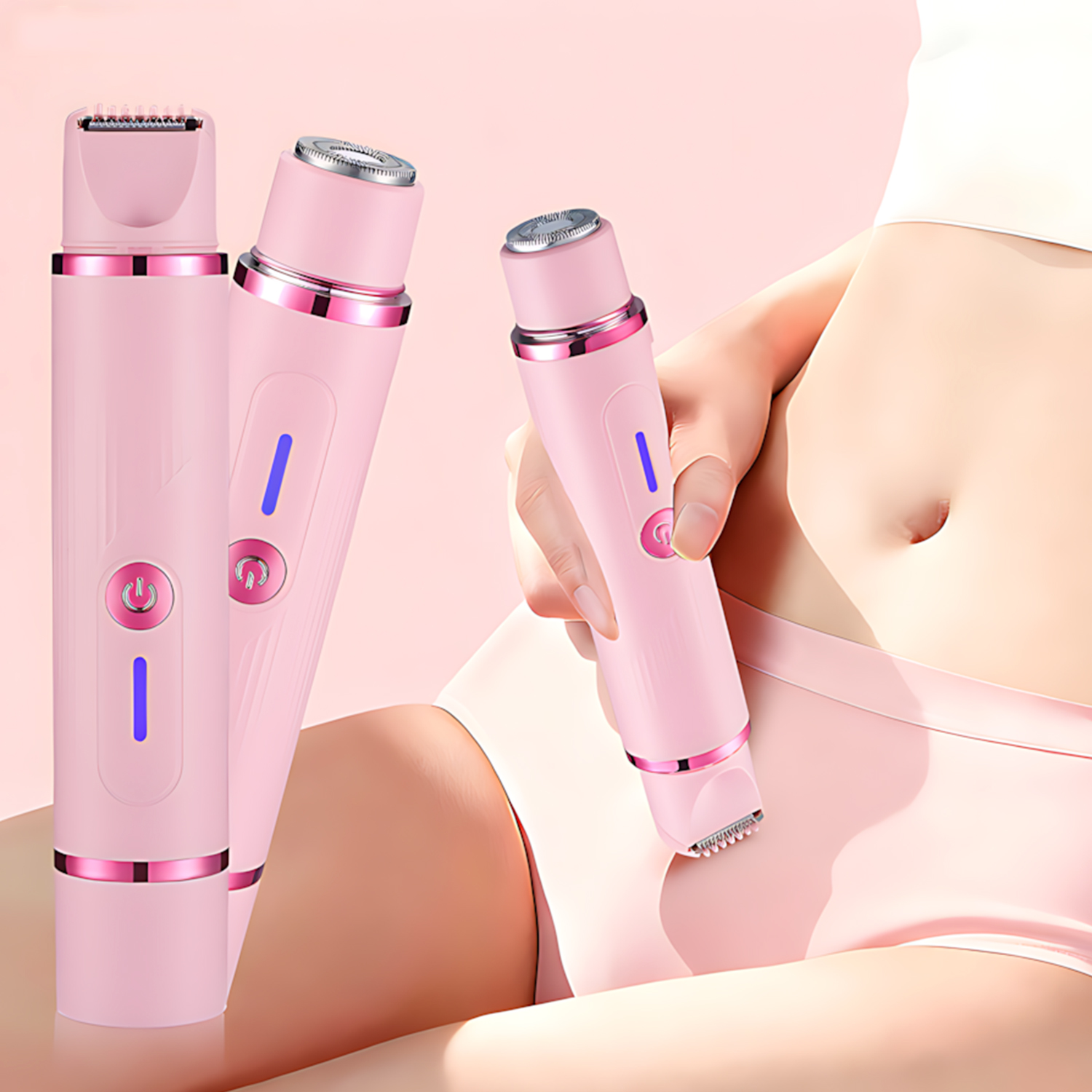 女性ヘアトリマー電気かみそり、デュアルヘッド 2 IN 1 デザイン、脇の下、腕、脚、ビキニ、鼠径部ヘアグルーマー脱毛器用女性シェーバー