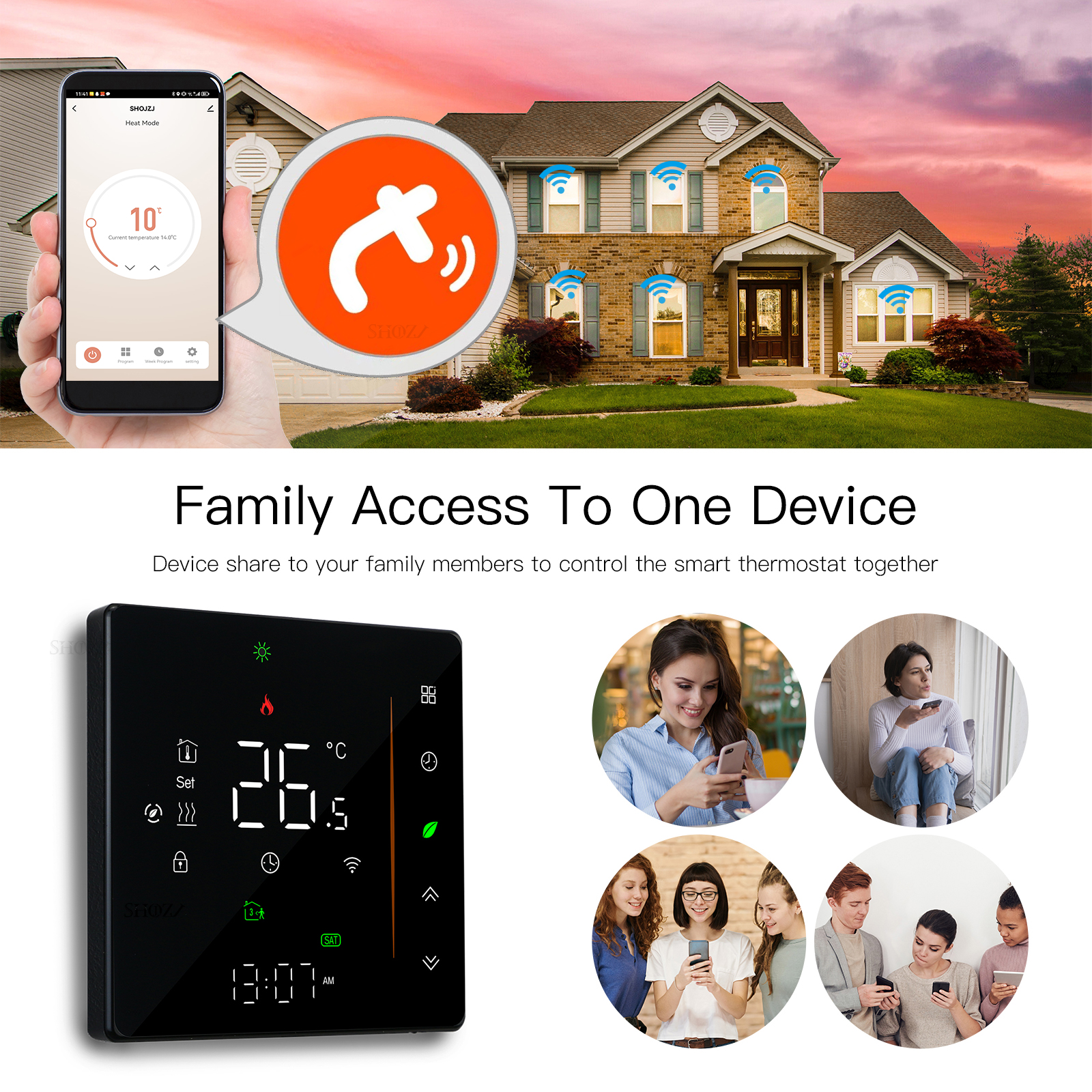 ZIGBEE TUYA サーモスタット プログラマブル室温コントローラー ガスボイラー/電気床暖房/水道用 Alexa と連携