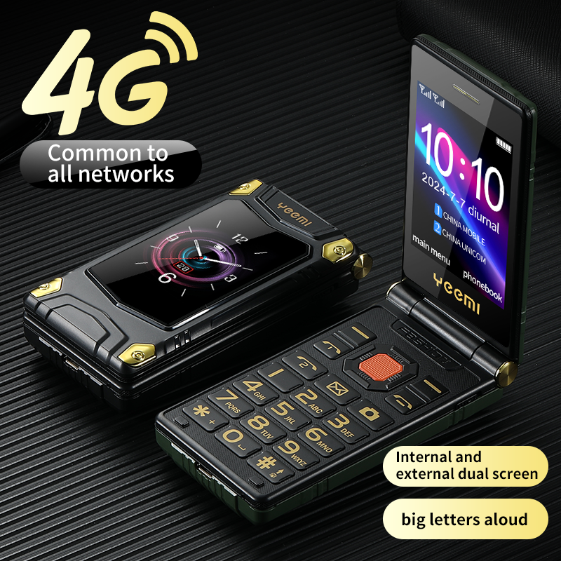 YEEMI M7 フリップ携帯電話 LTE 4 グラムダブルスクリーン 2300 mAh MP3 MP4 デュアル SIM 大きなボタン SOS クイックダイヤル大音量携帯電話