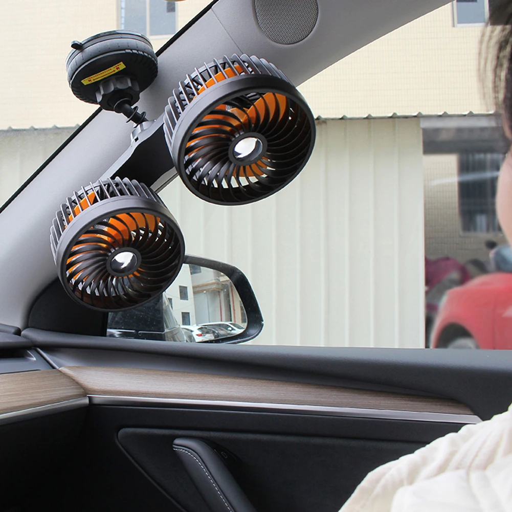 車冷却ファン USB 充電自動換気ファンデュアルヘッド電気自動車クーラー 360 度回転 3 ギア車両 SUV 用