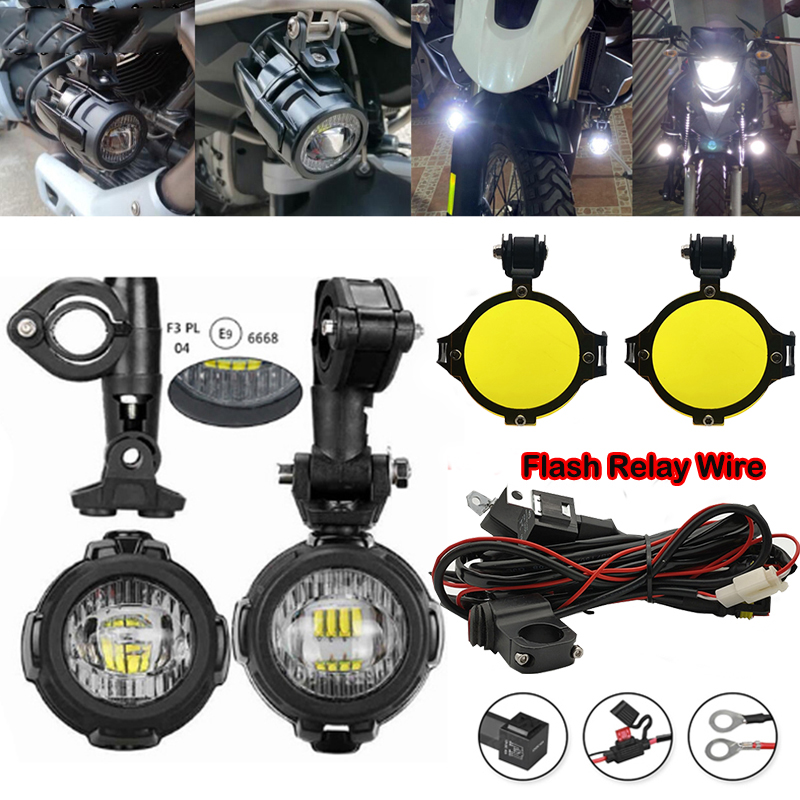 ダブルカラー LED ストロボオートバイヘッドライトフォグランプ車ユニバーサルバイク ATV 電球高輝度黄白 12V