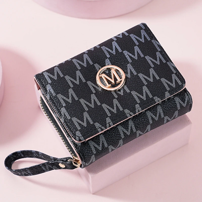 女性の財布ショート財布女性マネーバッグ M レター女性小銭入れカード ID ホルダージッパー財布リストレットバッグ