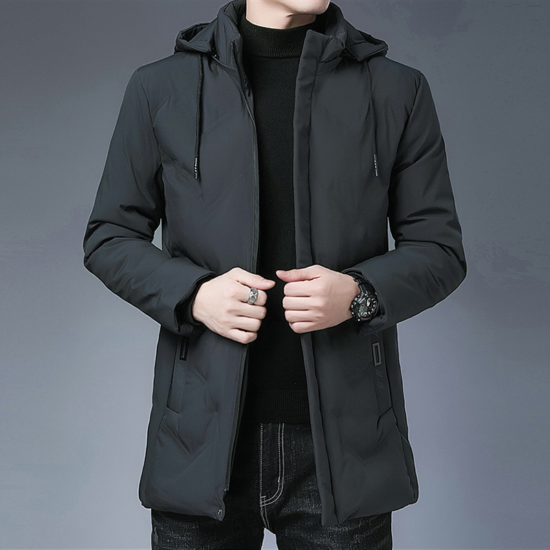 冬のウインドブレーカーコートファッションロング厚み生き抜くパーカー紳士服最高品質の新ファッションブランドフード付きカジュアルジャケット
