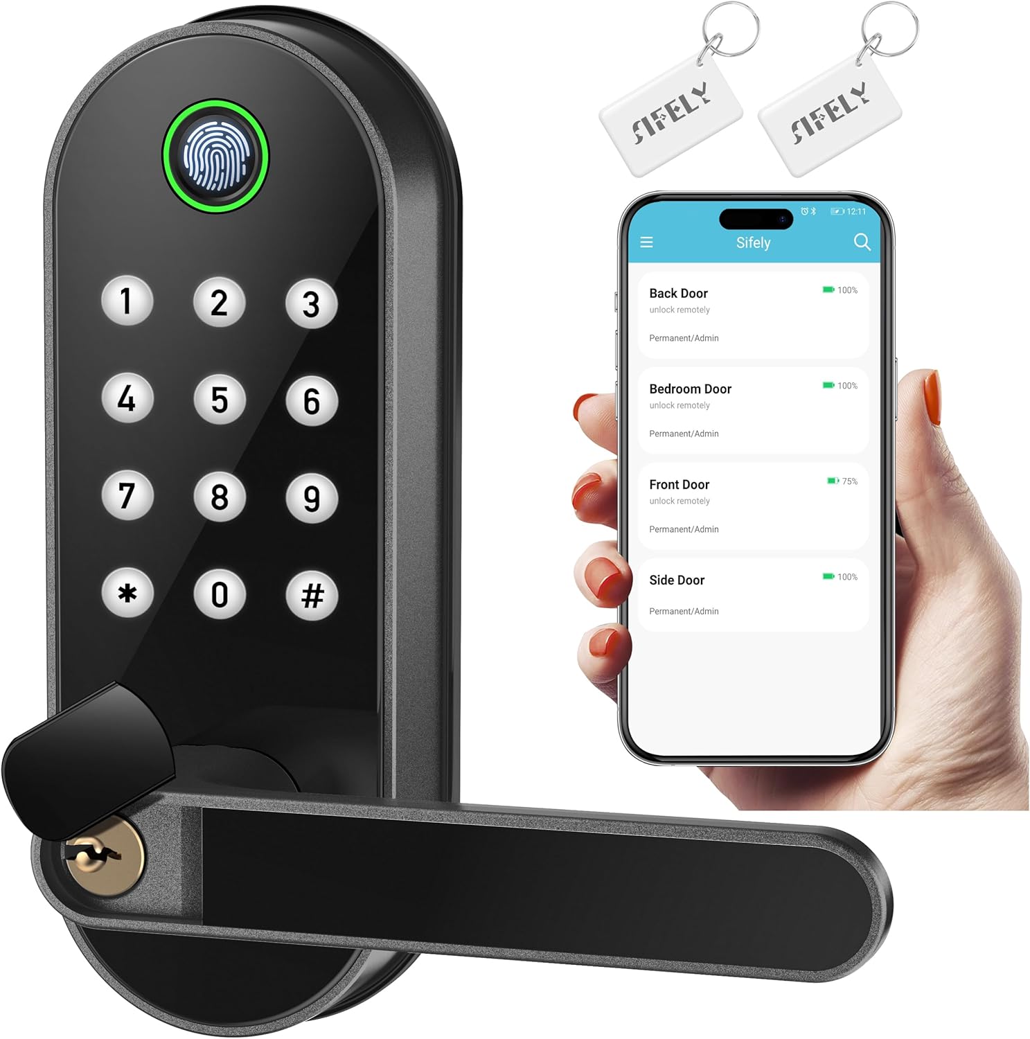 Bluetooth 指紋認証ドアロック ハンドル付き