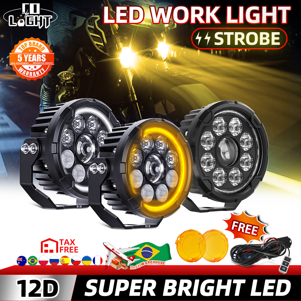 CO ライト LED 作業補助ヘッドライト 5 インチ DRL オートバイ 12-80V 高/低/ストロボオフロード使用モトフォグライト 3500K 6500K