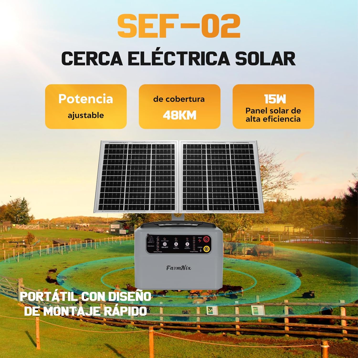 48 キロソーラー電気フェンス 6-12KV 調節可能なシェパードコントローラ動物農場電動フェンス家畜、家禽用