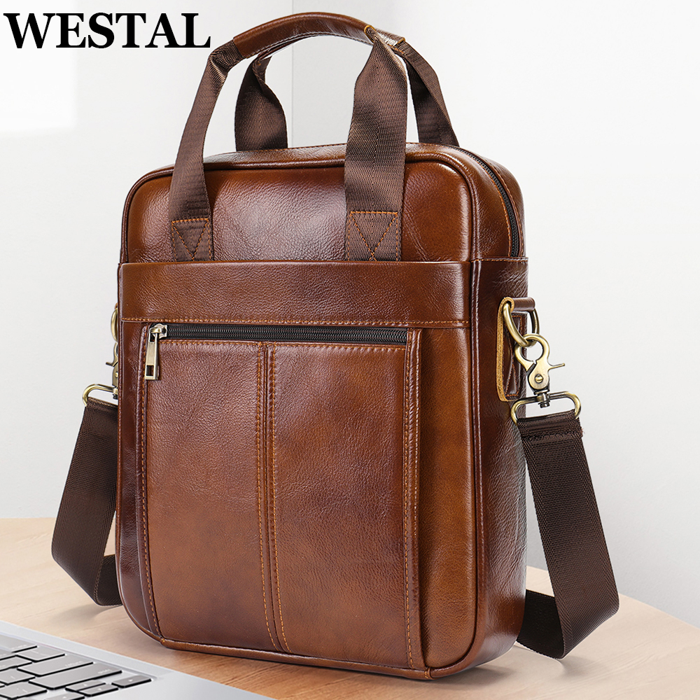 WESTAL メンズショルダーバッグ本革クロスボディメッセンジャーバッグ 13.3 インチのラップトップブリーフケース革男のハンドバッグ 8577