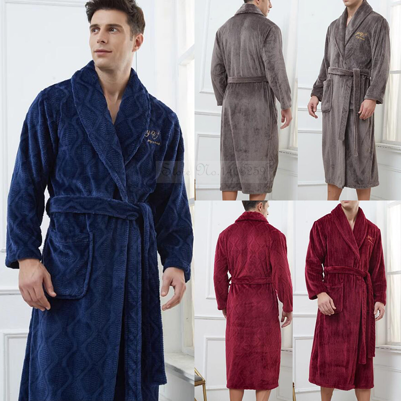 プラスサイズ 3XL 4XL 男性フランネルローブ冬肥厚パジャマ着物バスローブガウン暖かいサンゴフリース緩いホームウェア Nightwtear