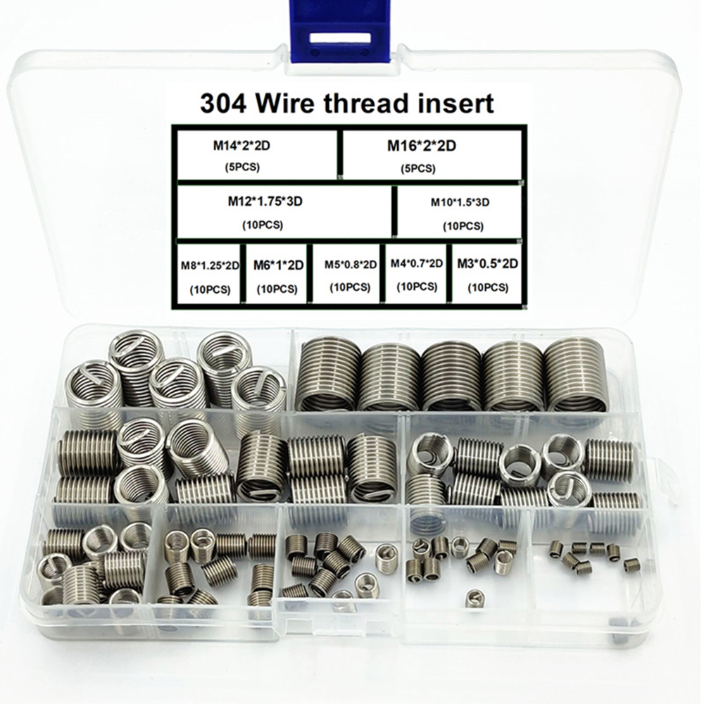 スクリュースリーブ詰め合わせキット 80pcs304 ステンレス鋼ねじファスナーねじ M3-M16 2D ハードウェアねじ修復ツール部品