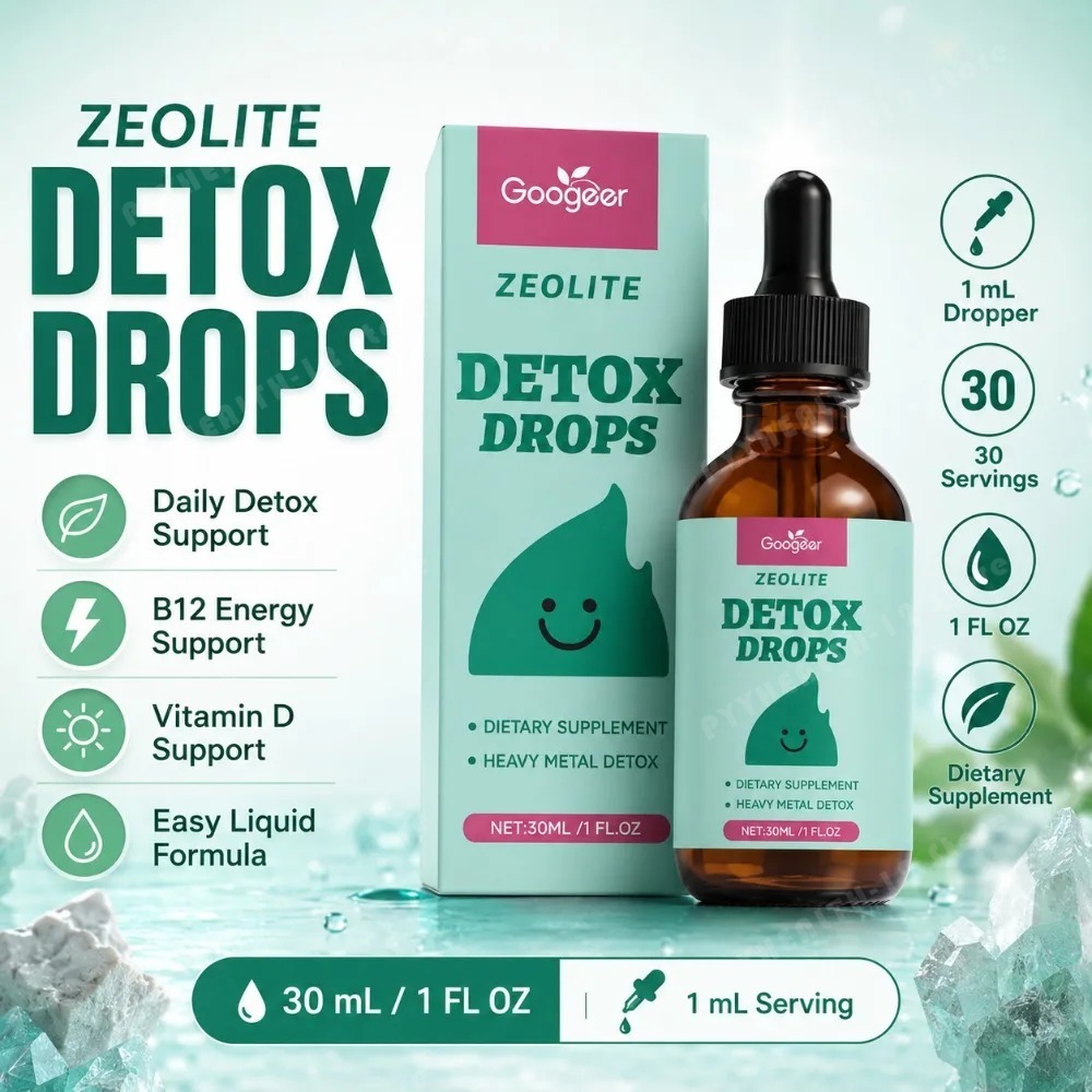 Googeer ゼオライト デトックス ドロップ 30 ml 重金属サポート ビタミン B12 D3 デイリー クレンズ フォーミュラ 非遺伝子組み換え 大豆フリー 栄養補助食品