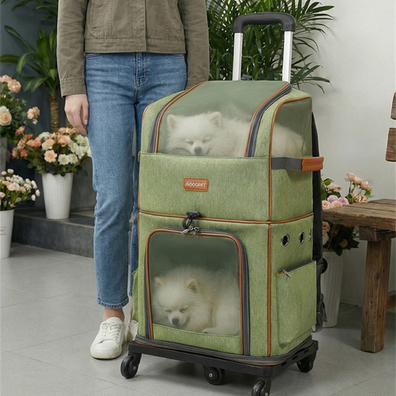 猫犬バッグ二層トロリーケースペットバッグポータブル通気性屋外トロリーバッグ屋外ハイキング折りたたみバッグ
