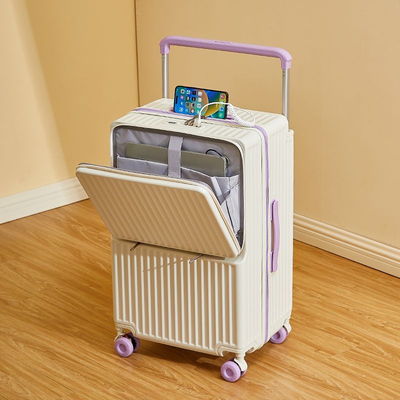 新しいワイドタイロッド荷物フロントオープニングラップトップバッグ多機能旅行スーツケース 20 インチキャビンバッグ大型トロリーケース