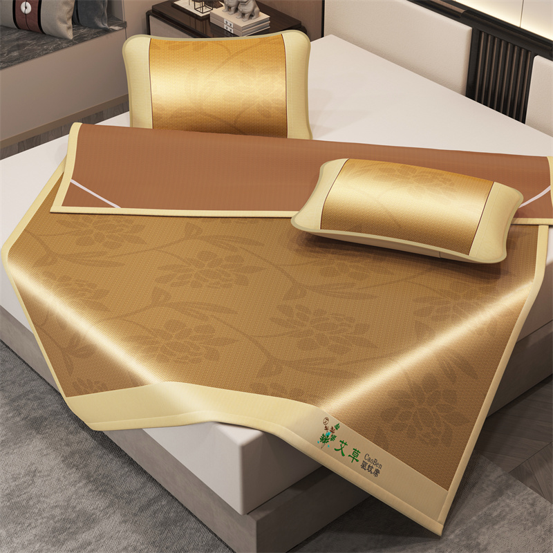 High-quality Ice Rattan Mat Cool Down Natural Plant Fibre Summer Pad for Bed Breathable Foldable Mugwort Cooling Mat Bed Sheet