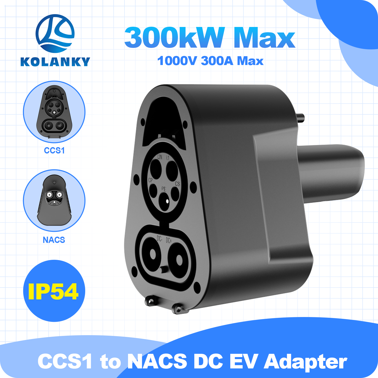 Kolanky EV Charging Adapter CCS1 To NACS DC Adaptor 300A 1000V Max IP 54 Fast Charging In Public Station For Electric Cars