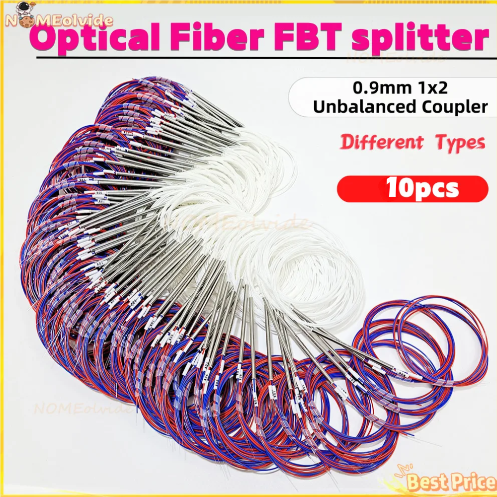 10 個の光ファイバ FBT スプリッタ 50/50 20/80 さまざまなタイプ 1x2 0.9 ミリメートルアンバランスカプラ FBT スプリッタ、コネクタなし