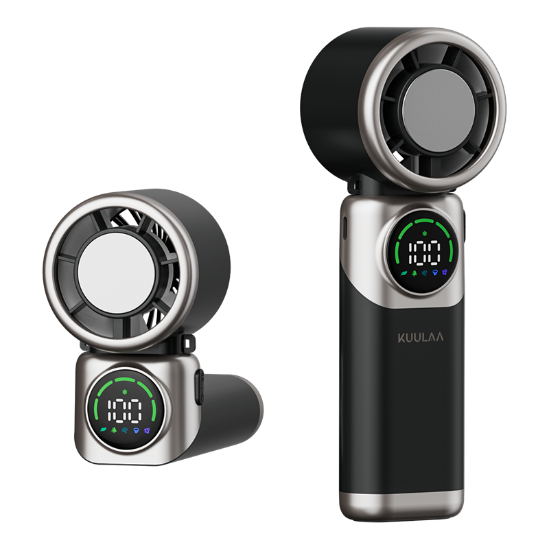KUULAA ミニハンドヘルドファン ポータブル USB 充電式 LED ディスプレイ付き 半導体冷却 100 スピード 屋外用