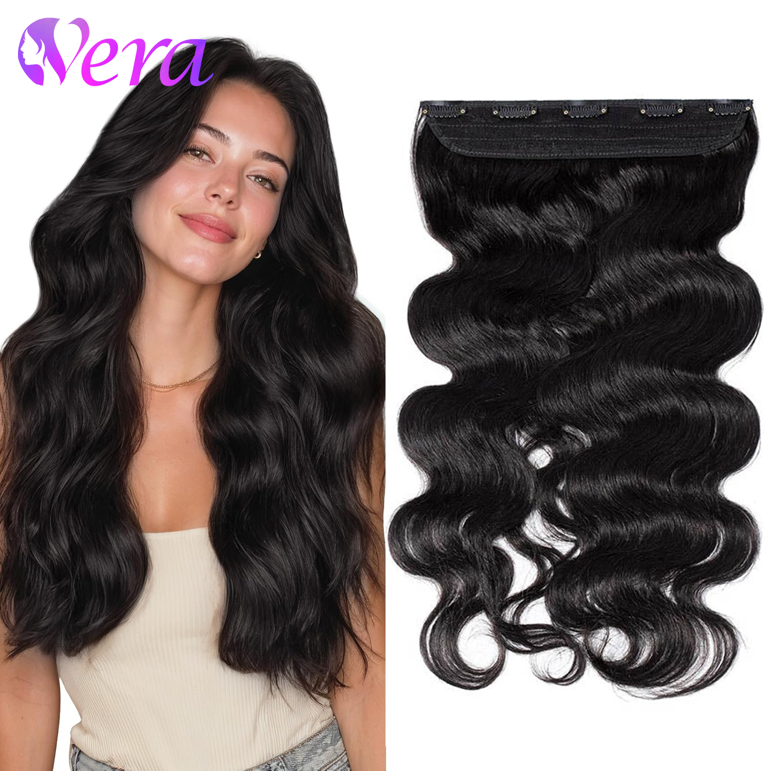 カーリーワンピースクリップヘアエクステンション 100 グラム不可視実体波人毛 5 クリップナチュラルウェーブクリップヘアエクステンション