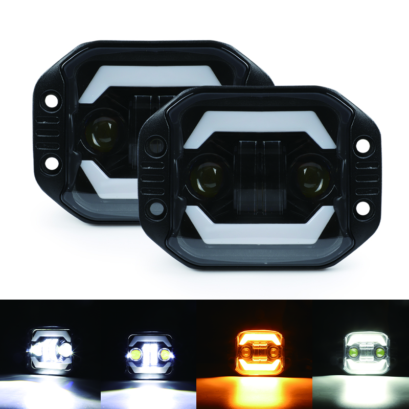 4インチ ラングラー イエローとホワイト エンジェルアイ オフロード車両作業灯 LED スクエアスポットライト 埋め込みフロントバー ミドルメッシュフォグ