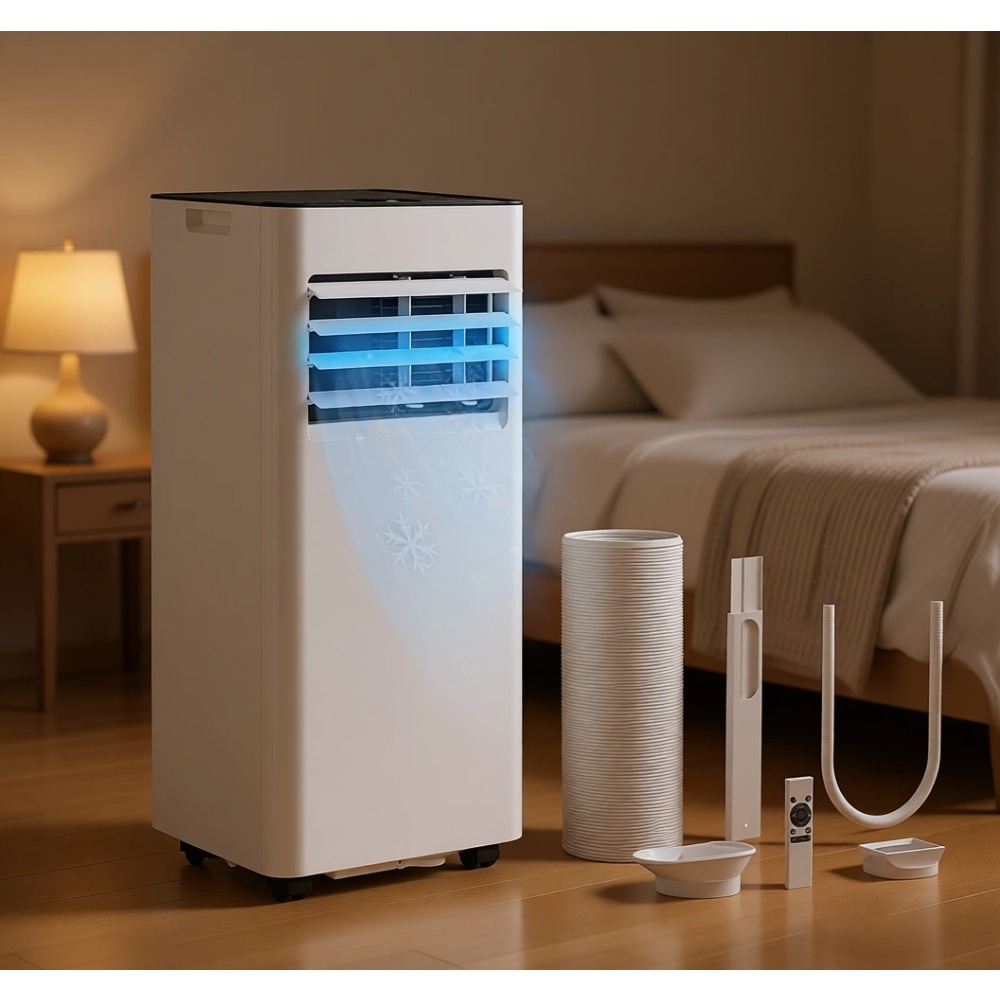 8000 BTU ポータブルエアコン、最大 350 平方フィートの部屋用 4 モード、急速冷却、静かな動作、24 時間タイマー、リモコン付き