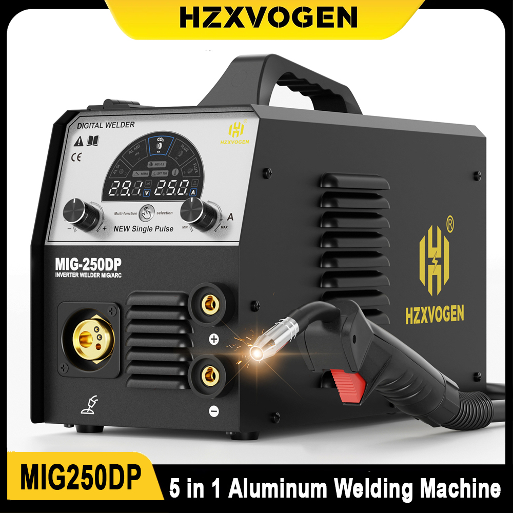 HZXVOGEN MIG250 アルミ溶接機 5 in 1 スティック/ガス MIG/ガスレス MIG/リフト TIG/シングルパルス相乗制御溶接機 110/220V