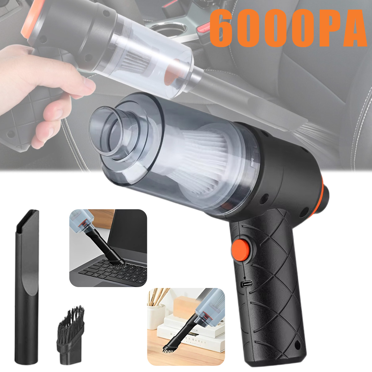 ポータブルワイヤレス車の掃除機 6000PA ハンドヘルド自動掃除機多目的クリーニング掃除機家庭用車オフィスデスクキーボード