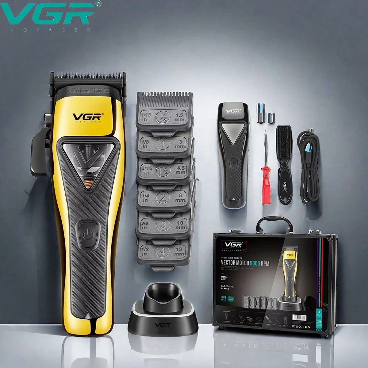 VGR ヘアトリマー調節可能なヘアカット機電動ヘアトリマーベクトルモーター理髪バリカン 9000 RPM トリマー男性用 V-015