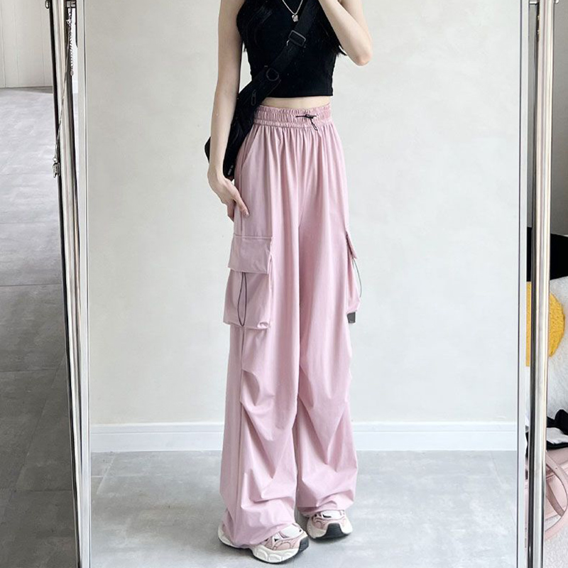 ホット販売クラシック女性ハイウエストズボンガールズだぶだぶワイドレッグカーゴパンツ女性無地ファッションレジャーパンツ