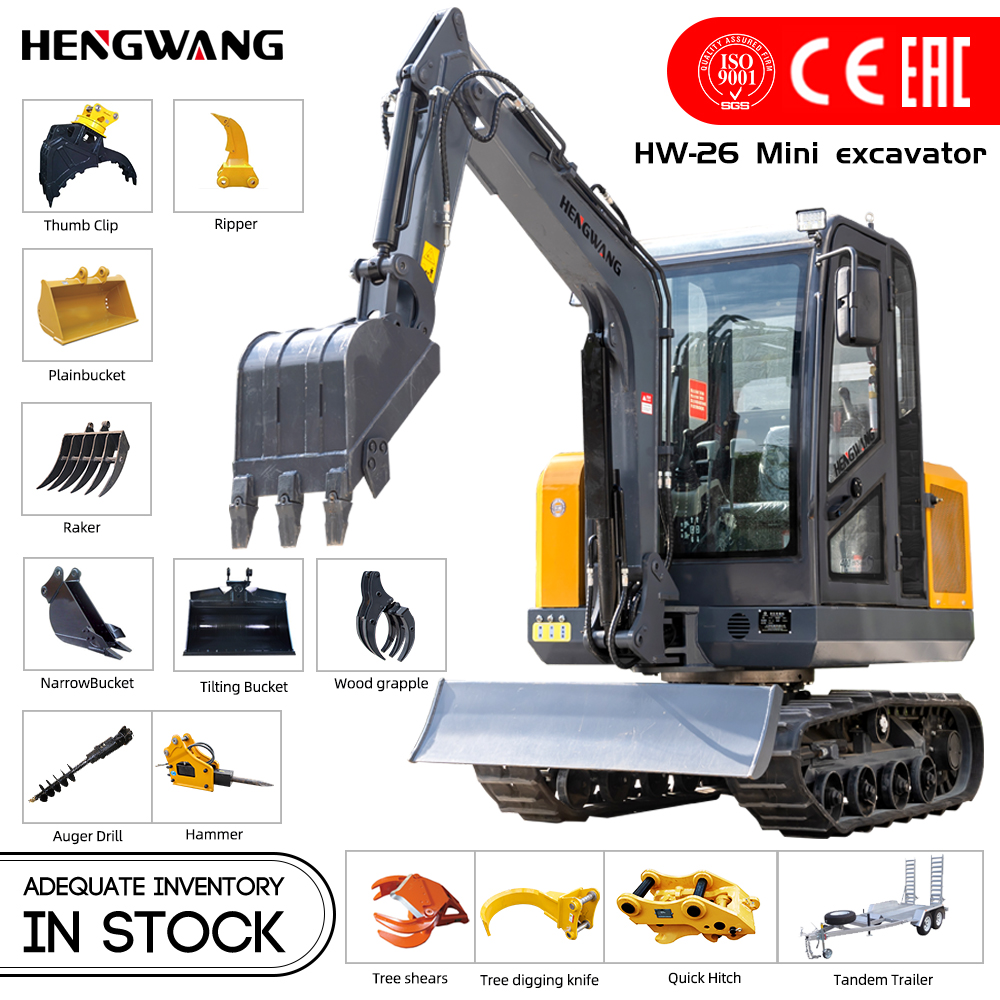 HW-26 China Mini Excavator Digger 2.5t Hydraulic Diesel Mini Excavator 2 Ton Agriculture Construction Excavator For Home Custom