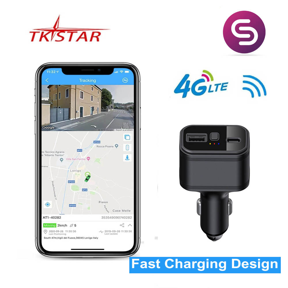 4 グラム TKSTAR GPS トラッカー USB タイプ C デュアル 2 充電ポート隠しスパイ盗難防止シガーライター車の充電器 GPS 無料アプリ