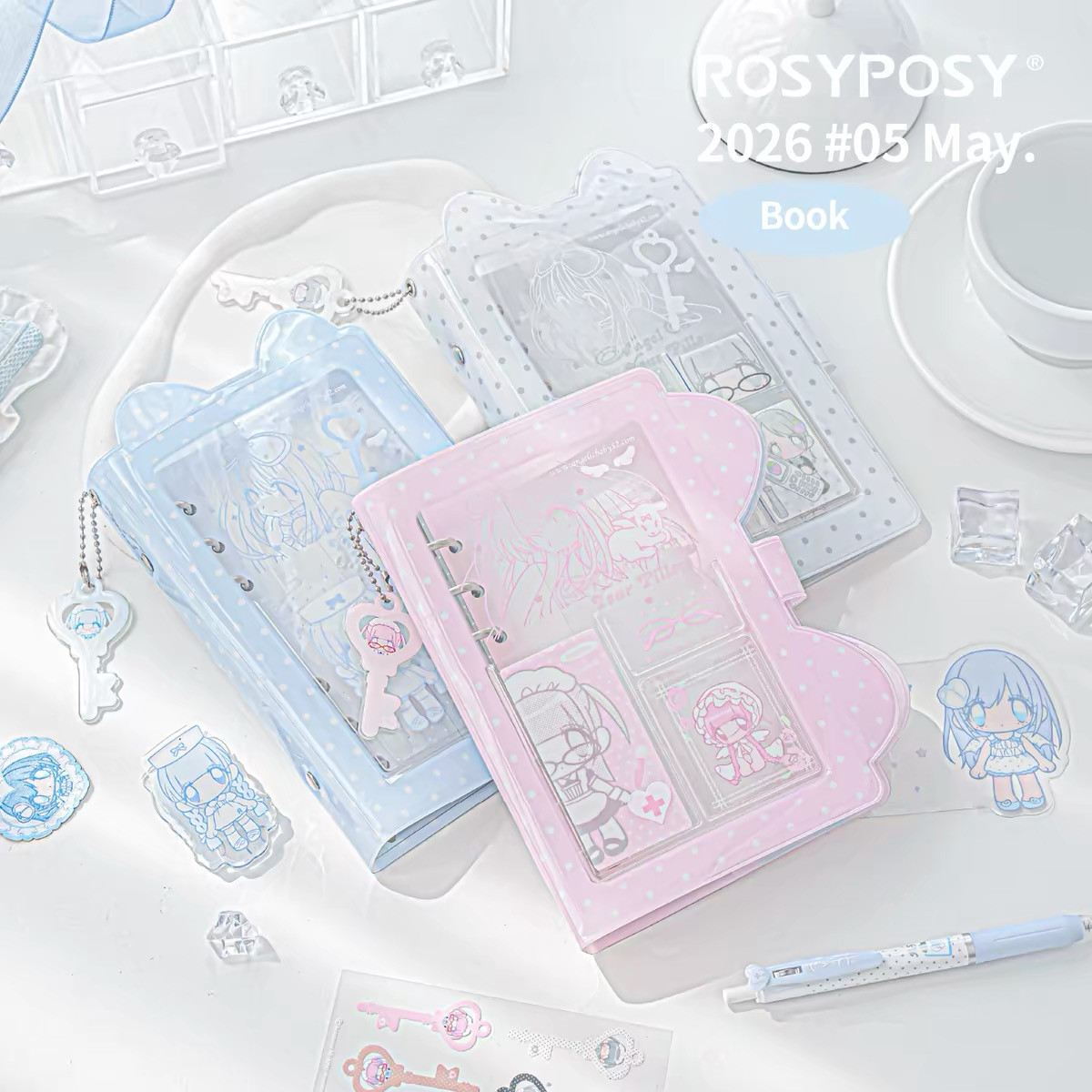 MINKYS カワイイピンク/ベビーブルー A6バインダー 猫耳プランナーノート 韓国風かわいい女の子 水玉模様 A6バインダーノート 日記帳