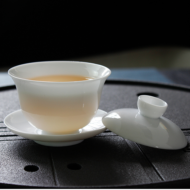 90 ミリリットル Suet 翡翠磁器 Gaiwan 茶薄い白チュリーン蓋茶器旅行ミニ​​カンフー茶セットカップボウル小さな茶碗