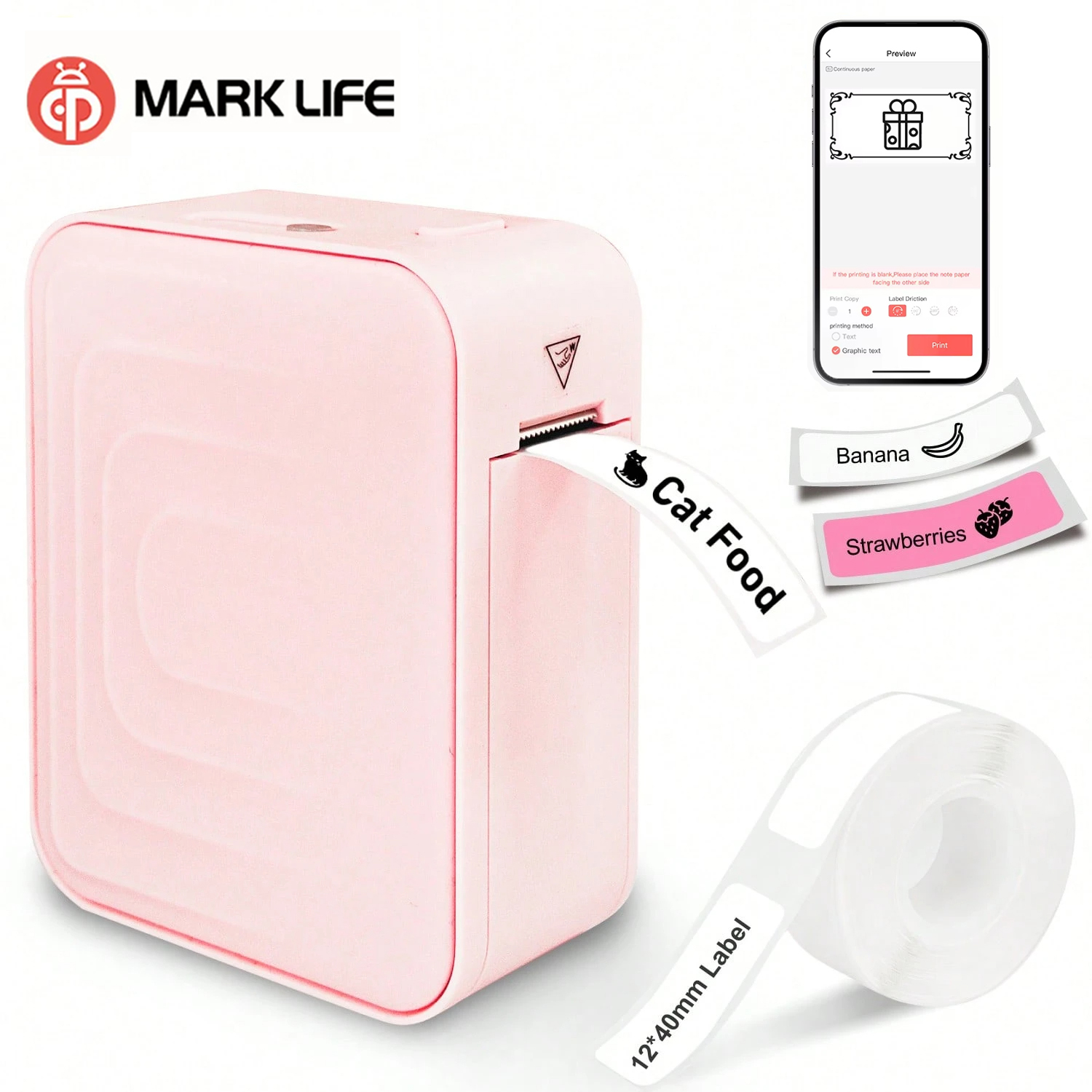 Marklife M1 ラベルプリンタミニポータブルサーマルプリンタ Bluetooth ラベルマシンホームタグステッカーメーカーホームオフィスギフト
