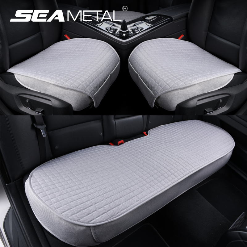 Seametal ユニバーサル亜麻カーシートカバーフロントリア通気性リネンクッションアンチスリップ自動車シートプロテクターマットパッド四季