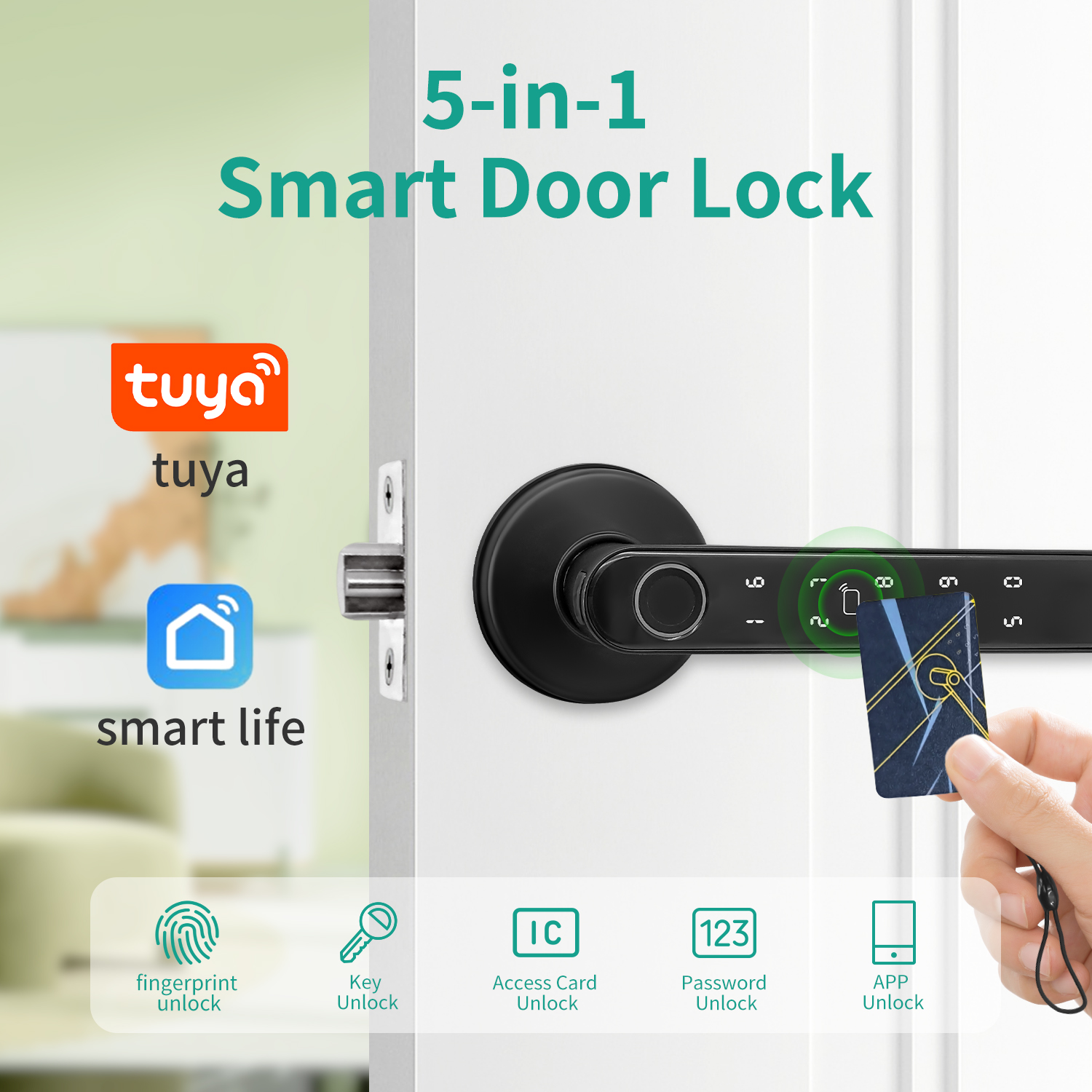 Tuya 5-in-1 ドアロックスマートホーム製品指紋ロックリモートコントロールアプリロック解除サポートパスワード IC カードキーロック解除