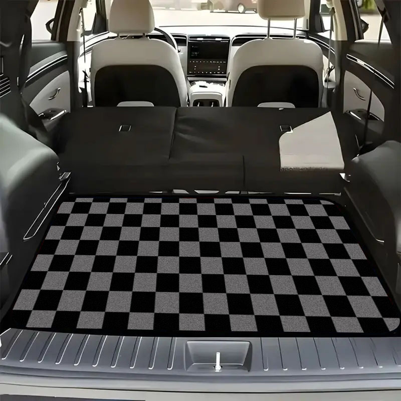 耐久性の高いトランクマット |ユニバーサルフィット、黒とグレーの市松模様 - ほとんどの車、SUV、トラックのカーゴライナーに適しています。