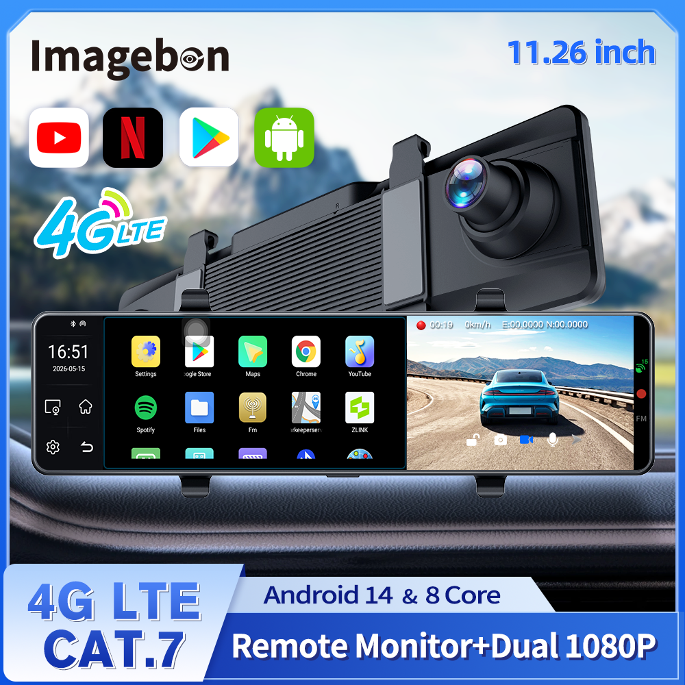 Imagebon M11 4G LTE バックミラー ドライブレコーダー Android 14 ワイヤレス CarPlay