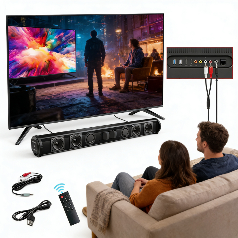 Bluetooth 5.3 サウンドバースピーカー有線ワイヤレスサラウンドステレオホームシアターオーディオサブウーファー付き FM ラジオ RCA AUX TF サポート