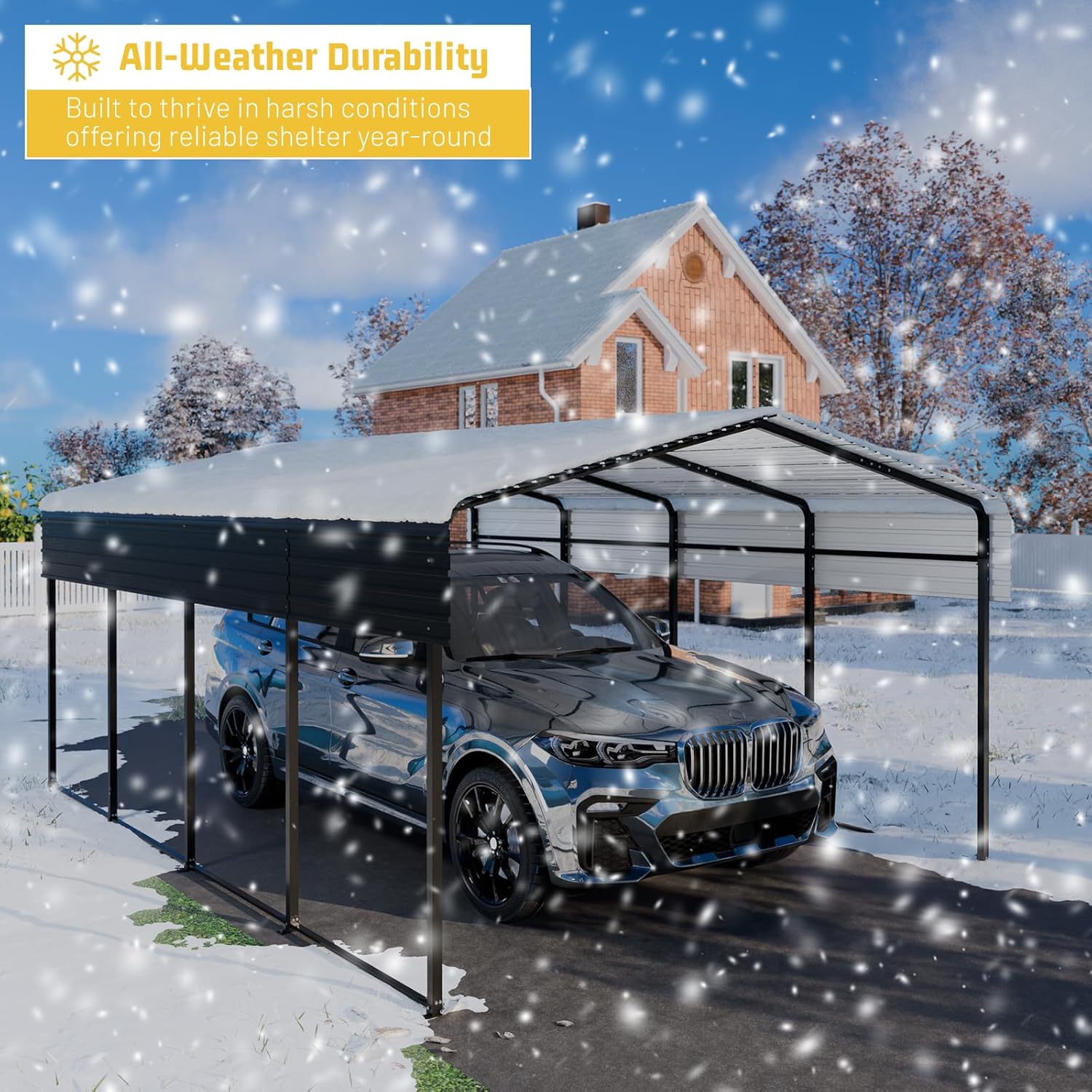 13x20FT 高耐久カーポート 亜鉛メッキ鋼フレーム屋根強化ベース全天候型車両ボート保管庫、カスタム
